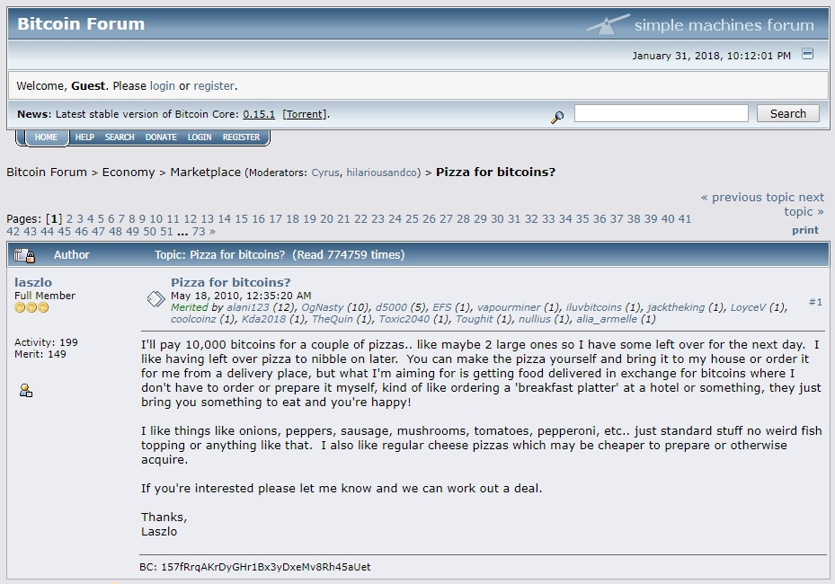 Pizza for Bitcoins